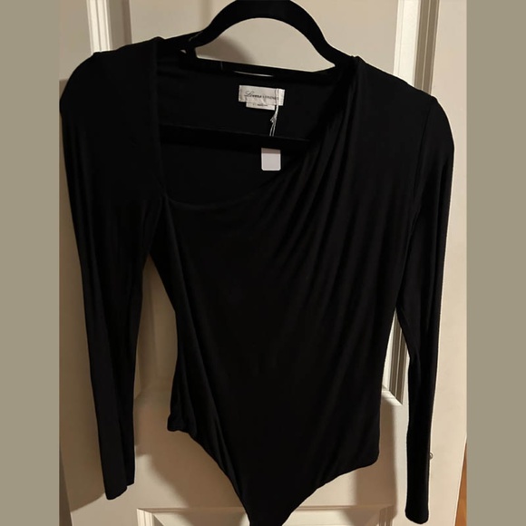 Lovers + Friends Cullen Bodysuit Black Asymmetrical Long Sleeve Revolve, Size S - Picture 1 of 4